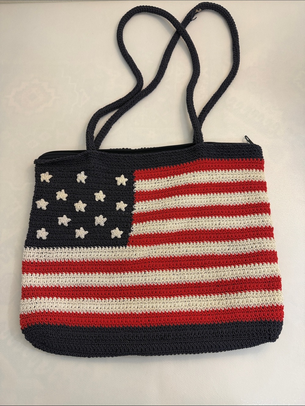 Handwoven American Flag Tote Bag - Navy, Red & White